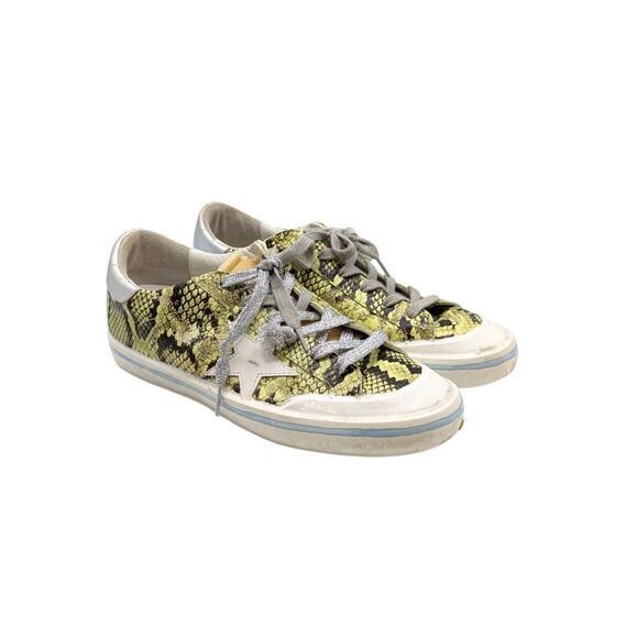 Golden Goose Lime Snake Embossed Leather Penstar Superstar Sneakers Size 40 - Picture 1 of 7